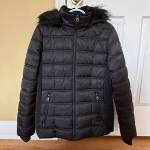 Nautica Womens Faux Fur Trim Hooded Midweight Puffer Jacket